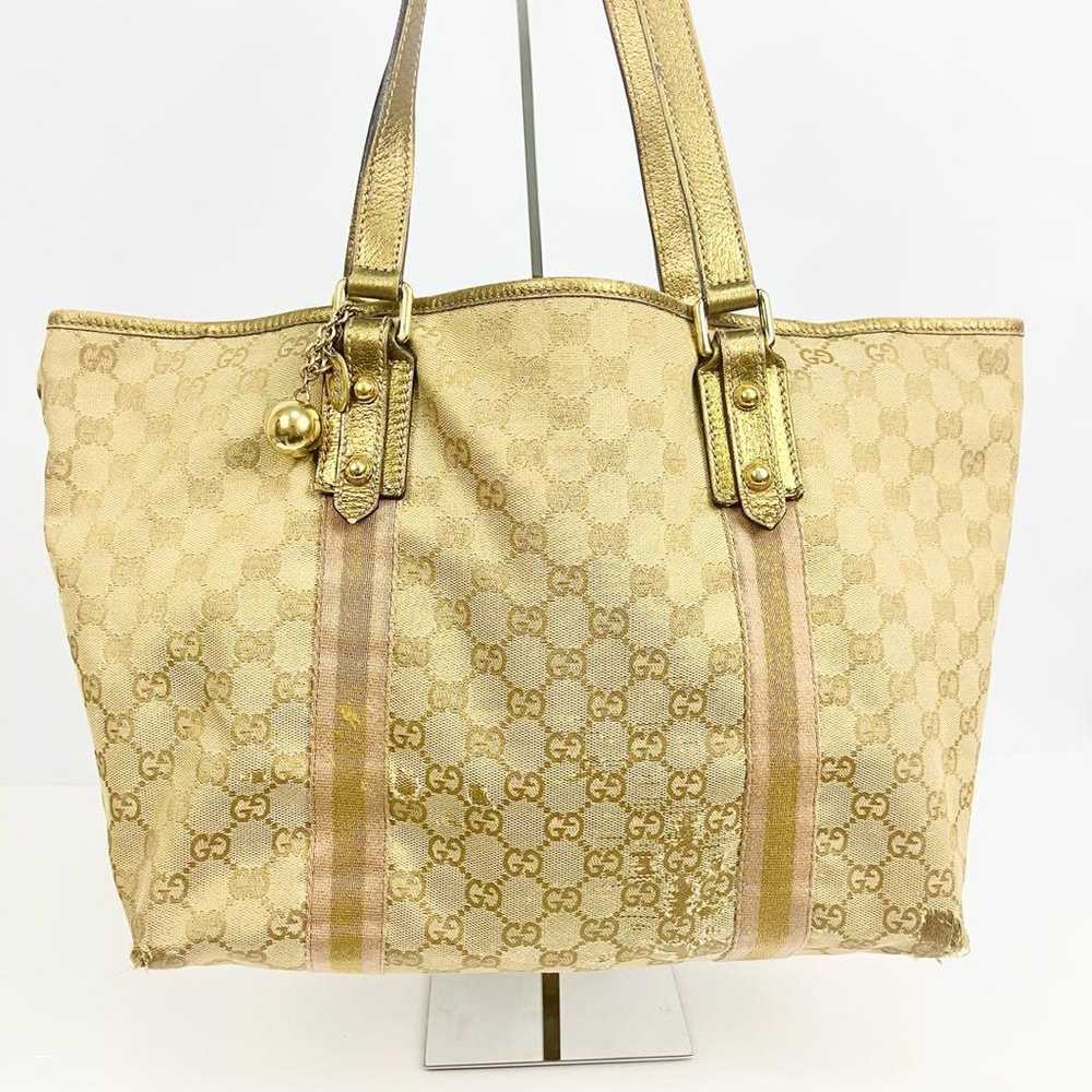 GUCCI Sherry Line GG Tote Bag Gold Brown A4 - image 3