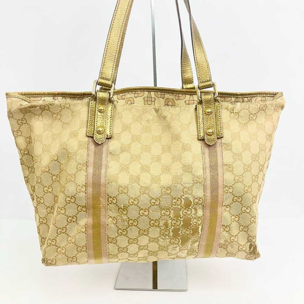 GUCCI Sherry Line GG Tote Bag Gold Brown A4 - image 4