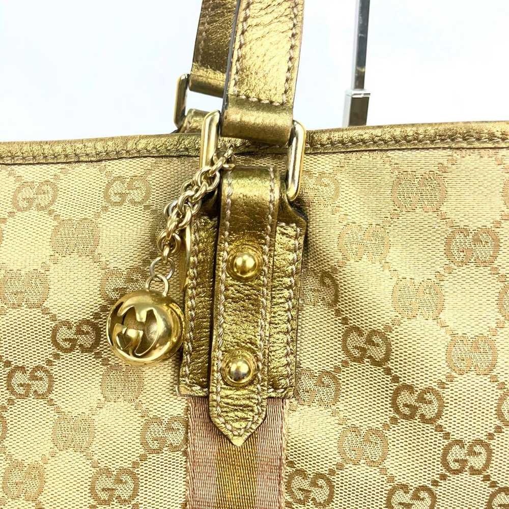 GUCCI Sherry Line GG Tote Bag Gold Brown A4 - image 7