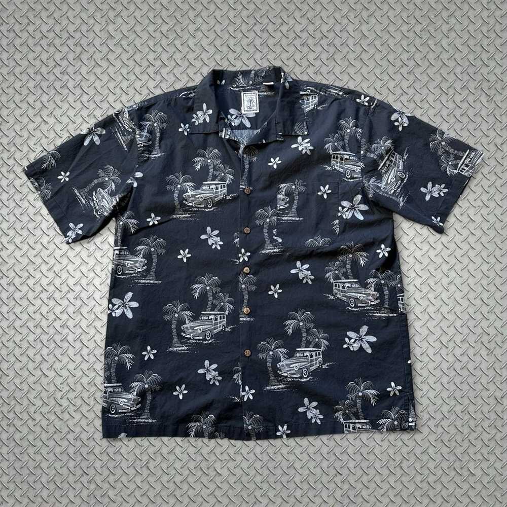 Vintage Roundtree & Yorke Black Hawaiian Floral S… - image 1