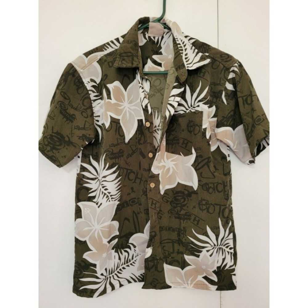 Gotcha Hawaiian Aloha Shirt Size L Floral Green V… - image 1