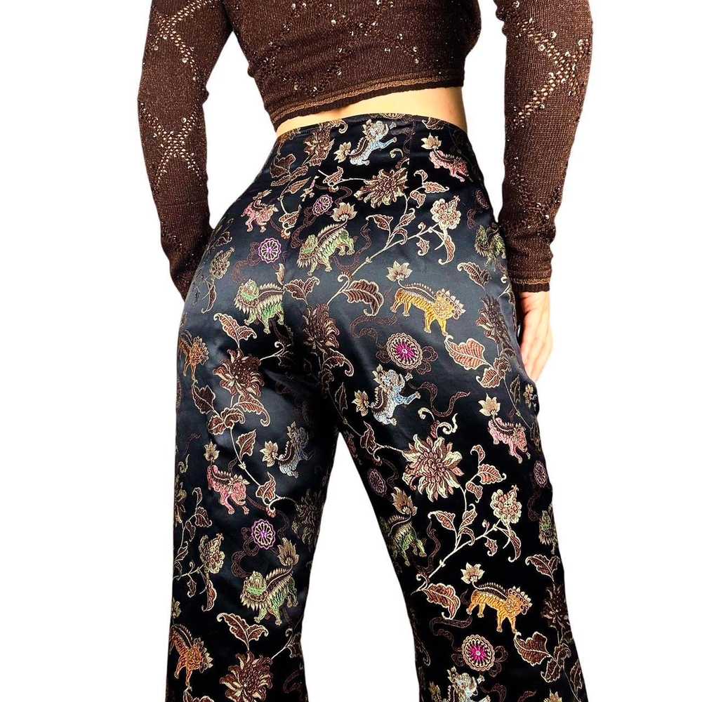 90s Asian-Inspired Satin Jacquard Trousers (M) - image 2