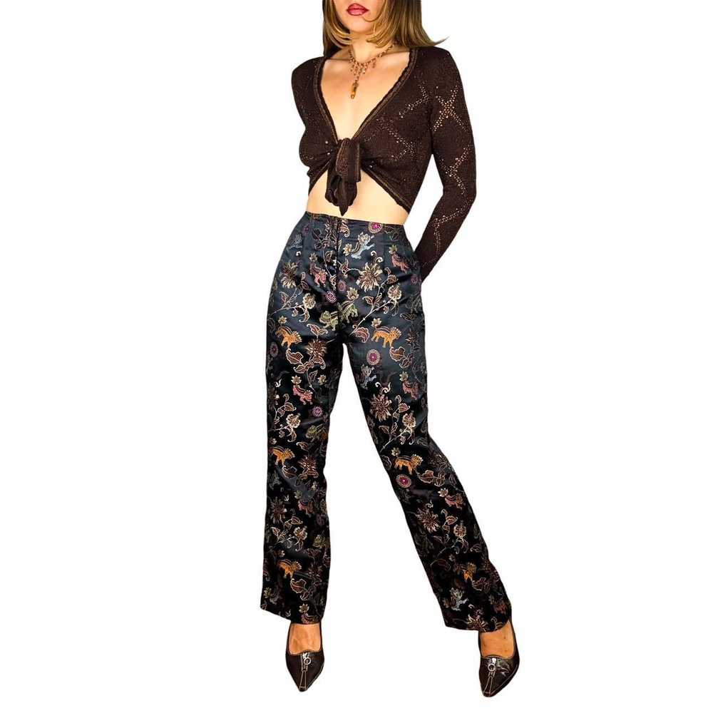 90s Asian-Inspired Satin Jacquard Trousers (M) - image 3