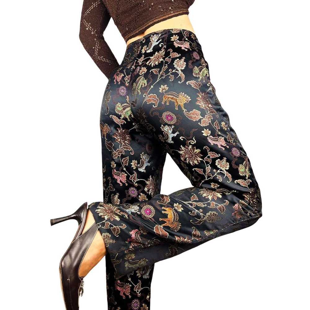 90s Asian-Inspired Satin Jacquard Trousers (M) - image 4