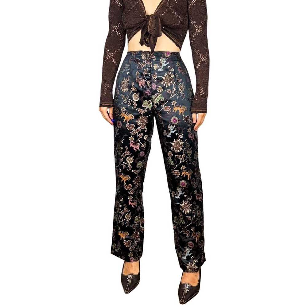 90s Asian-Inspired Satin Jacquard Trousers (M) - image 6