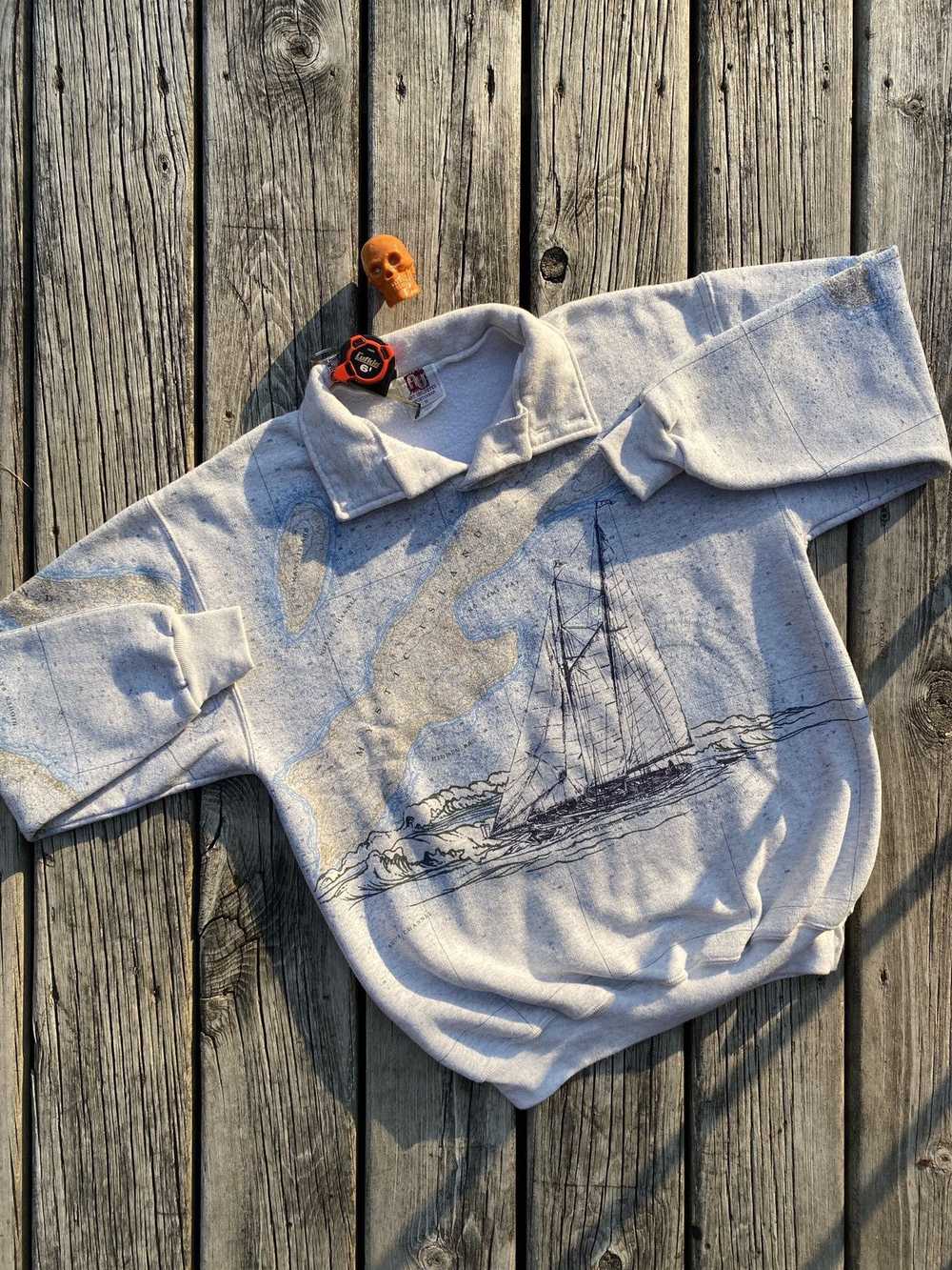 Vintage 90s New Jersey sailing map sweatshirt sz M - image 1