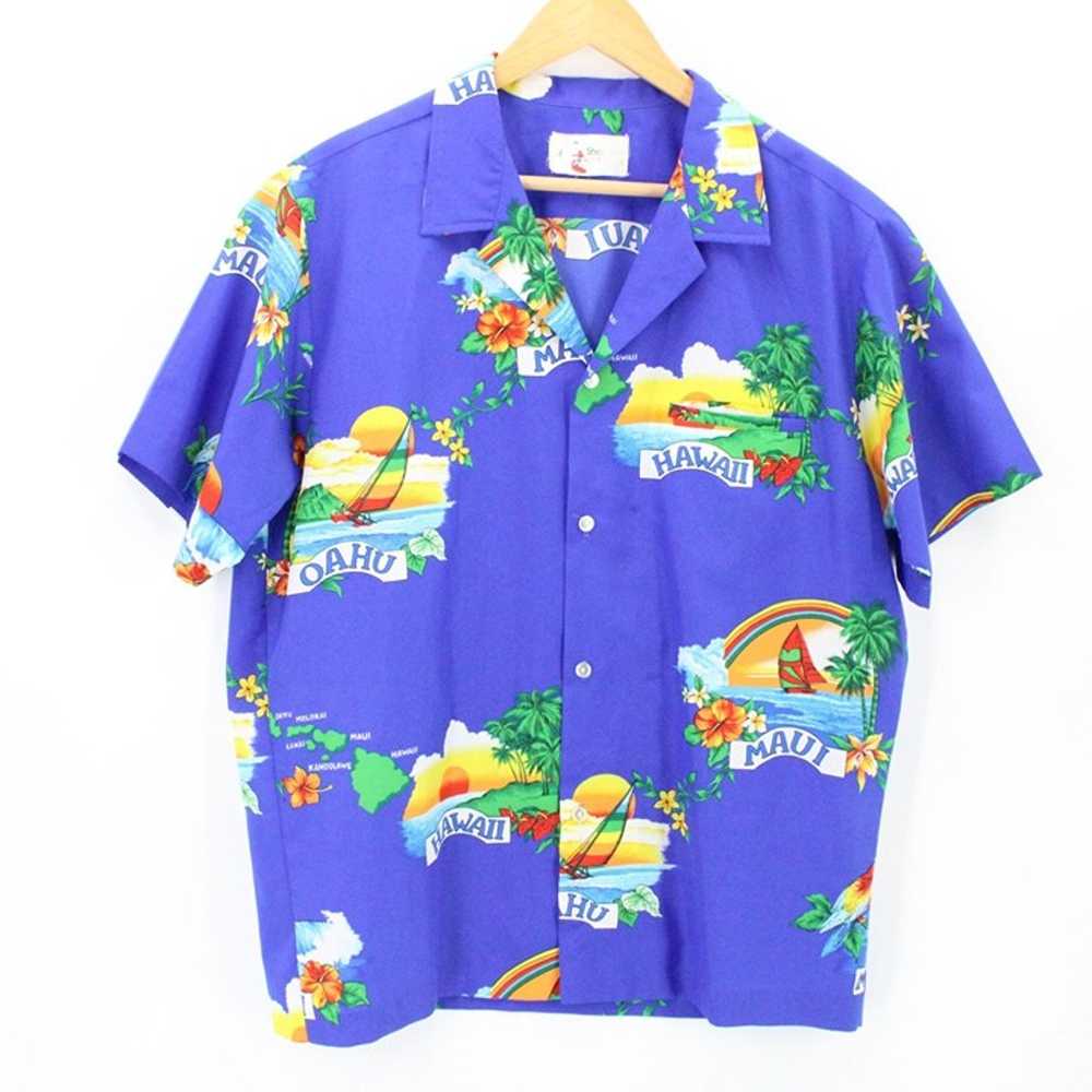 Vintage Shoreline Hawaii Hawaiian Shirt Mens Blue… - image 1