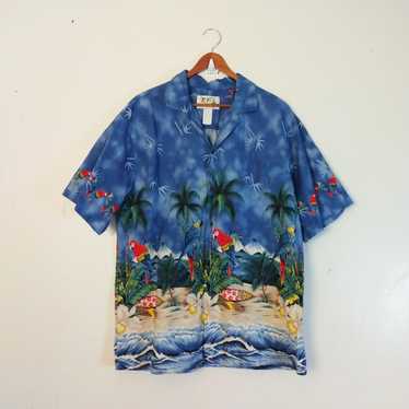 Vintage Ky's Men's Hawaiian Parrots Birds Button … - image 1