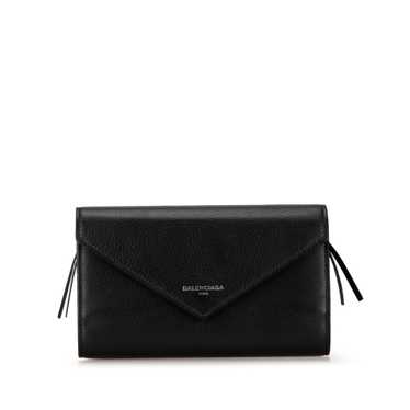 Black Balenciaga Papier Leather Zip Around Money W