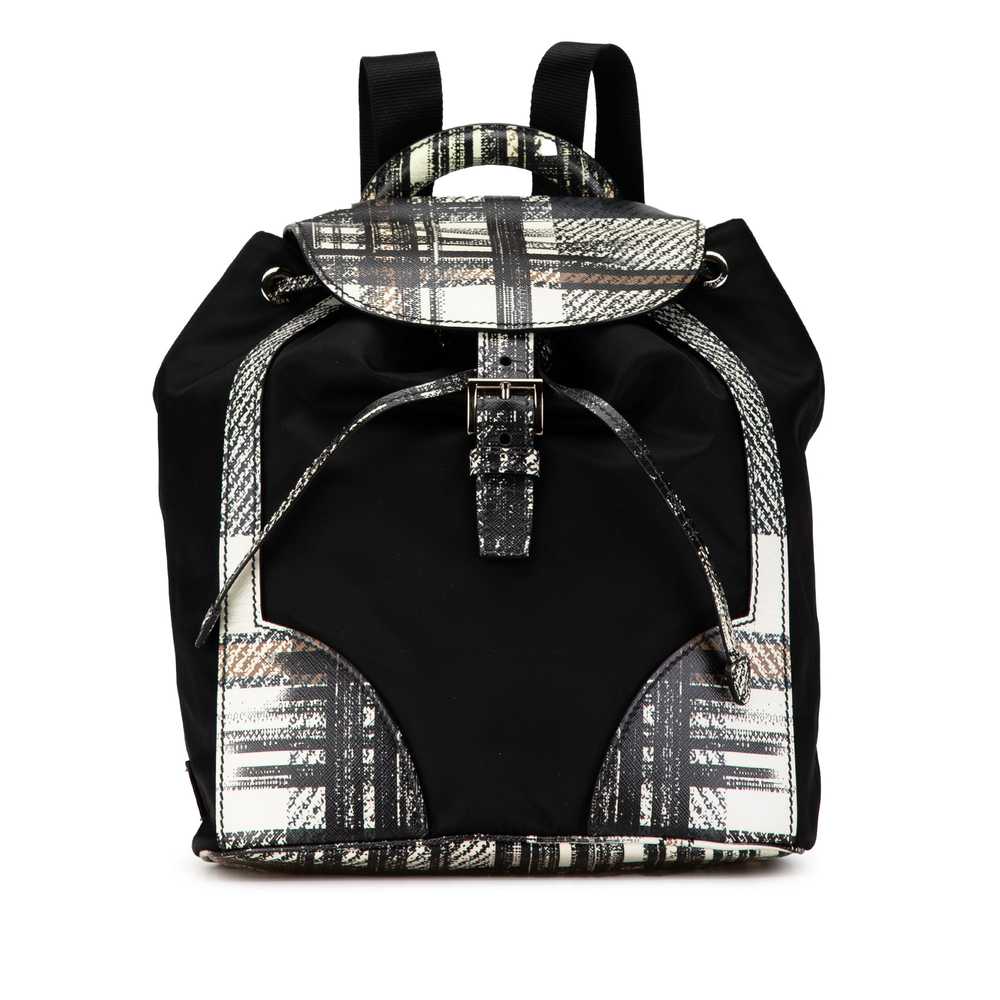 Black Prada Printed Saffiano Trimmed Tessuto Back… - image 1