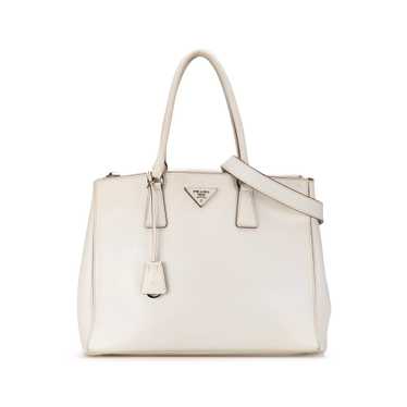 White Prada Large City Calfskin Galleria Double Zi