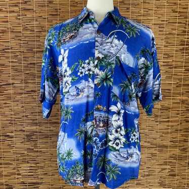 Vtg Island Planet Blue Hawaiian Shirt