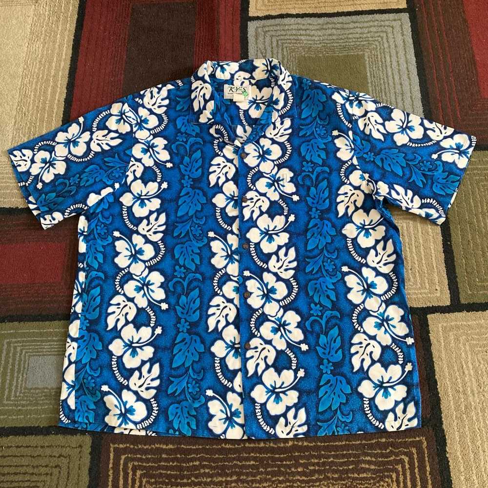 Vintage Ky's Hawaiian Shirt Button Up Men Sz L Bl… - image 2