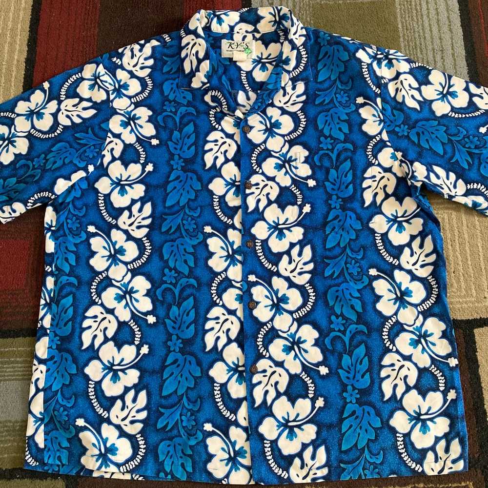 Vintage Ky's Hawaiian Shirt Button Up Men Sz L Bl… - image 3