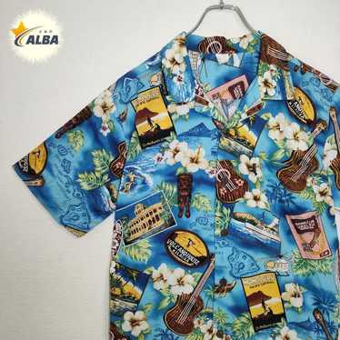 Aloha shirt, vintage, hibiscus art design, ukulele