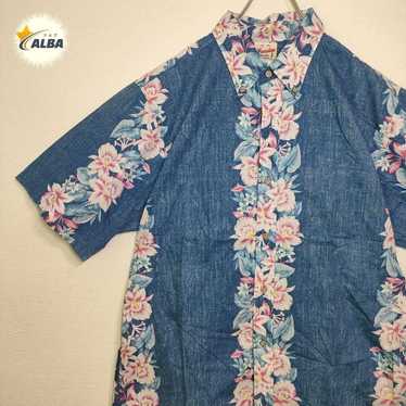 Aloha shirt, hibiscus, 90s vintage, Hawaiian, blu… - image 1