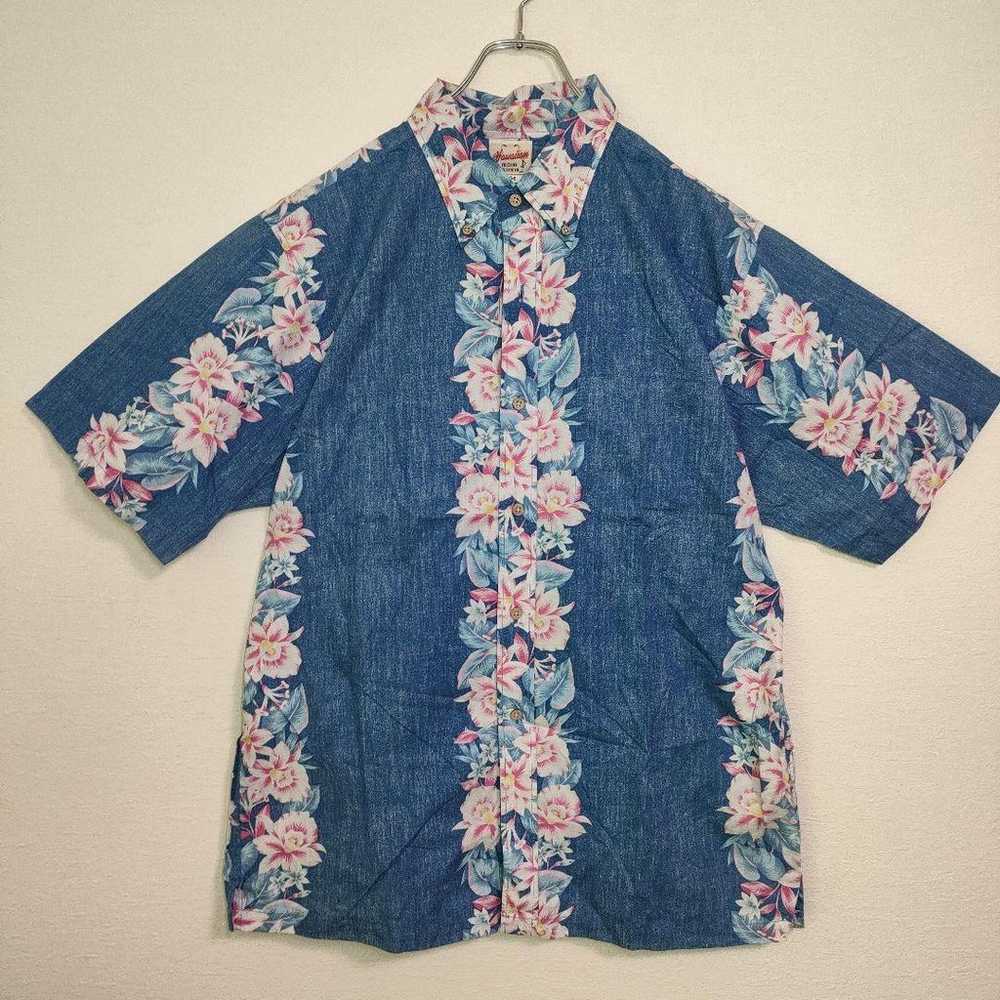 Aloha shirt, hibiscus, 90s vintage, Hawaiian, blu… - image 2