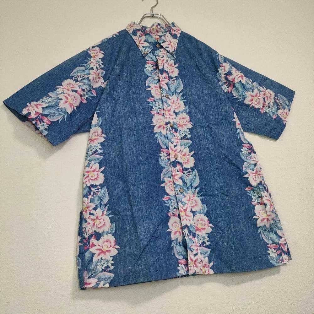 Aloha shirt, hibiscus, 90s vintage, Hawaiian, blu… - image 3