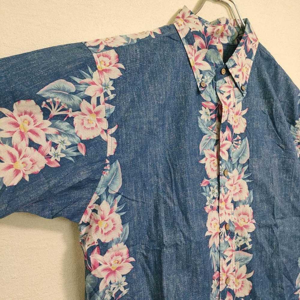 Aloha shirt, hibiscus, 90s vintage, Hawaiian, blu… - image 4