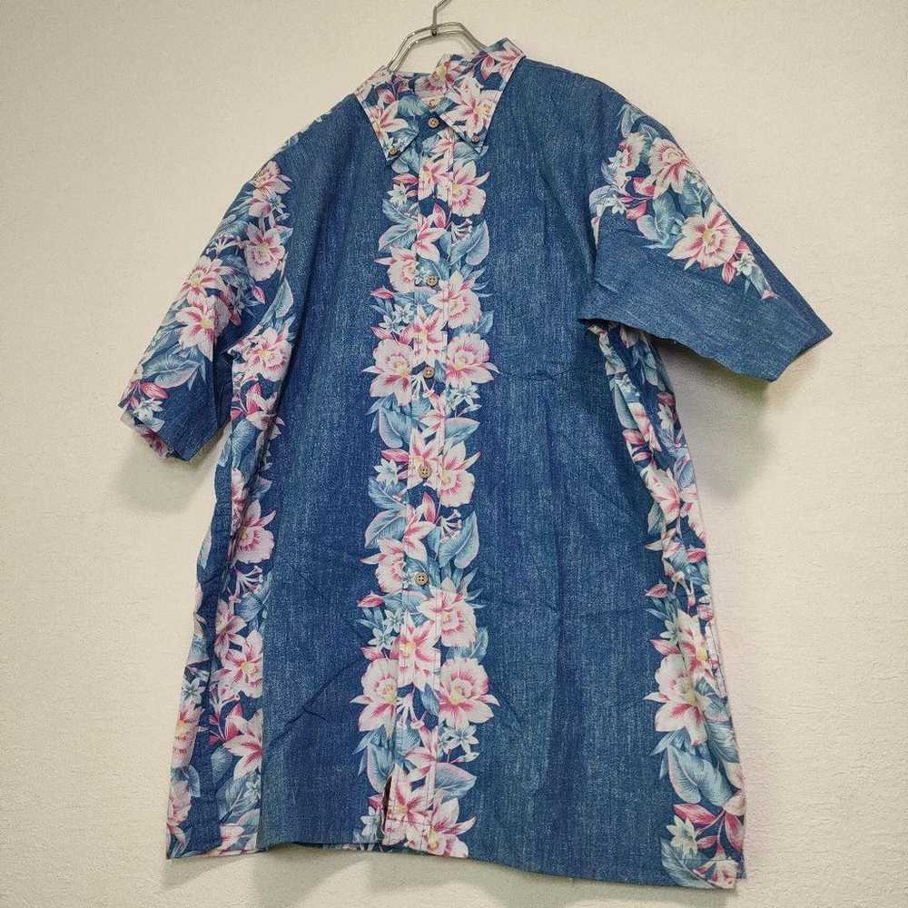 Aloha shirt, hibiscus, 90s vintage, Hawaiian, blu… - image 5