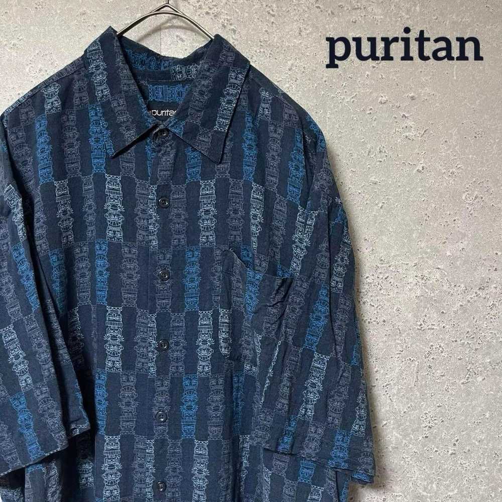 puritan short-sleeved hawaiian patterned totem po… - image 1