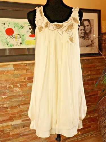 BCBG MAXAZRIA Silk White Gold Embroidered Short Dr