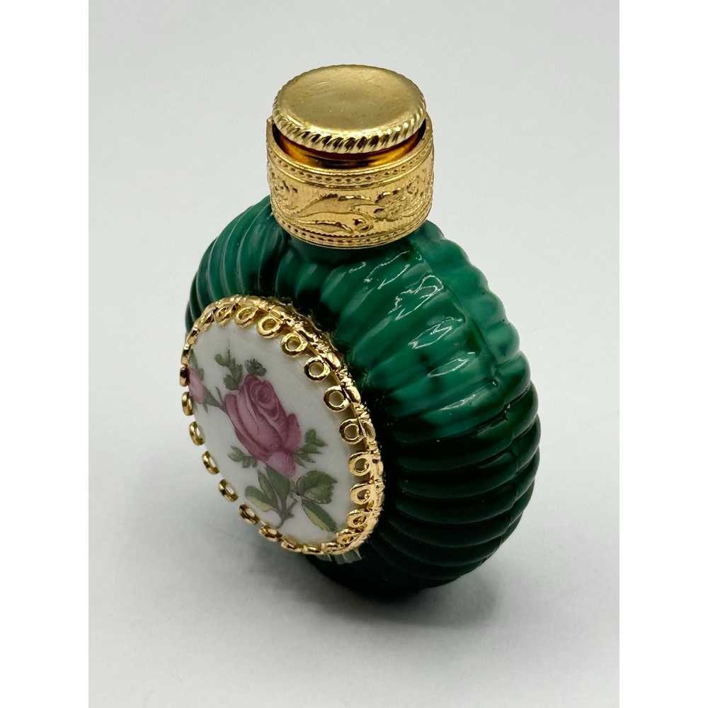 Vintage Green glass porcelain flower perfume bott… - image 2