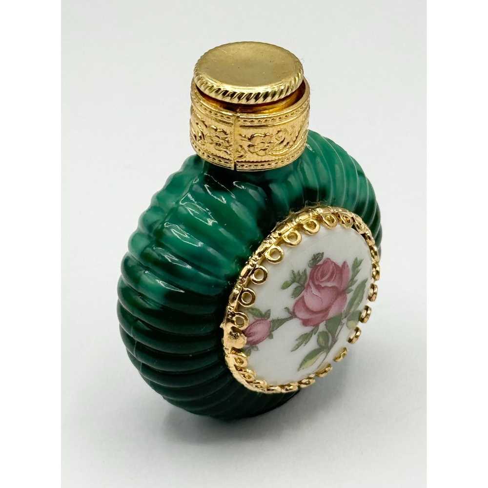 Vintage Green glass porcelain flower perfume bott… - image 3