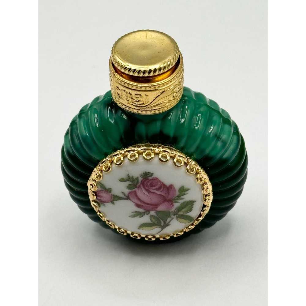 Vintage Green glass porcelain flower perfume bott… - image 4