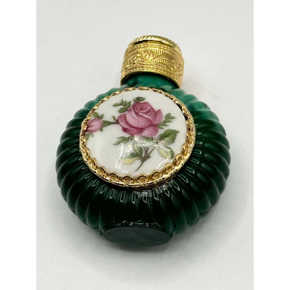 Vintage Green glass porcelain flower perfume bott… - image 5