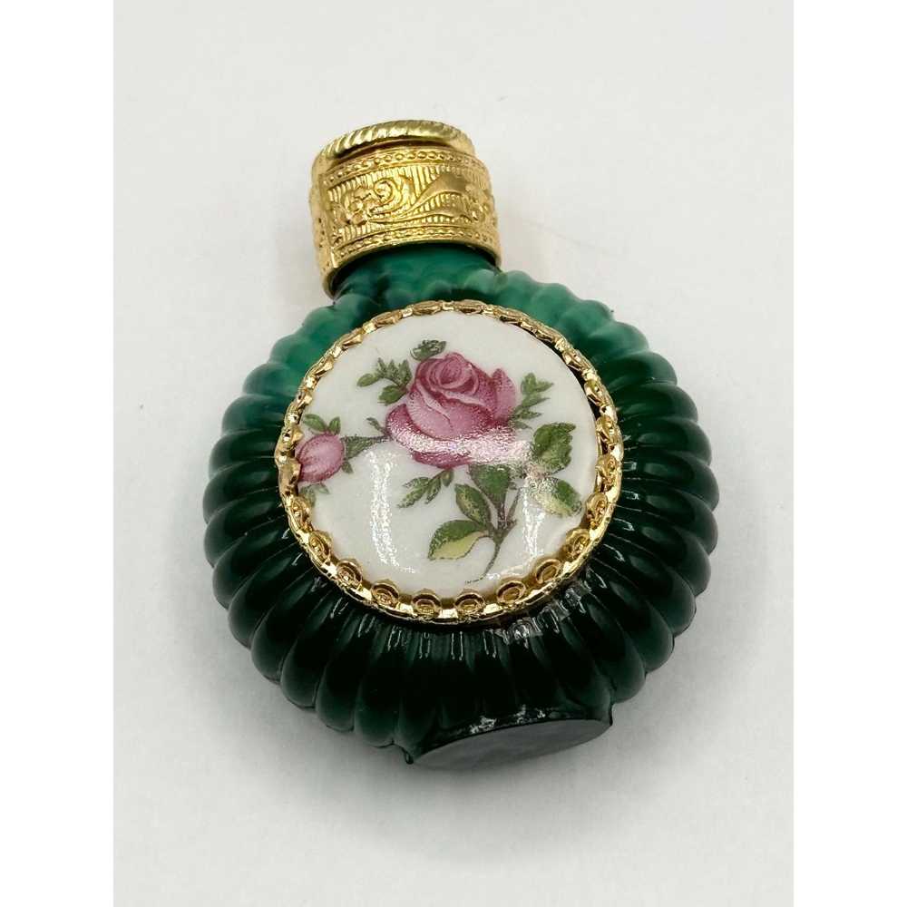 Vintage Green glass porcelain flower perfume bott… - image 6