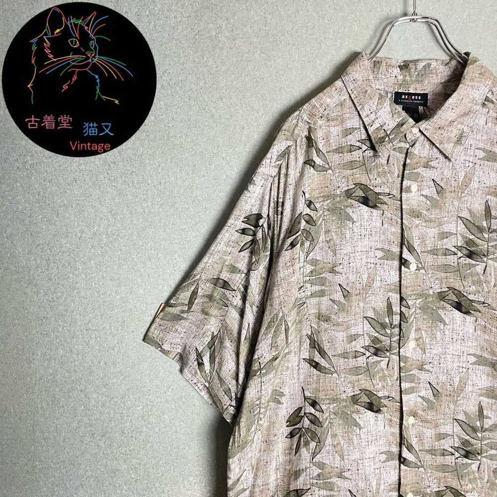 ✮Aloha Shirt Axcess Beige Green Botanical Japanes… - image 1