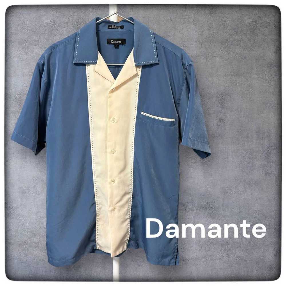 Vintage Damante Stitch Open Collar Shirt Blue M - image 1