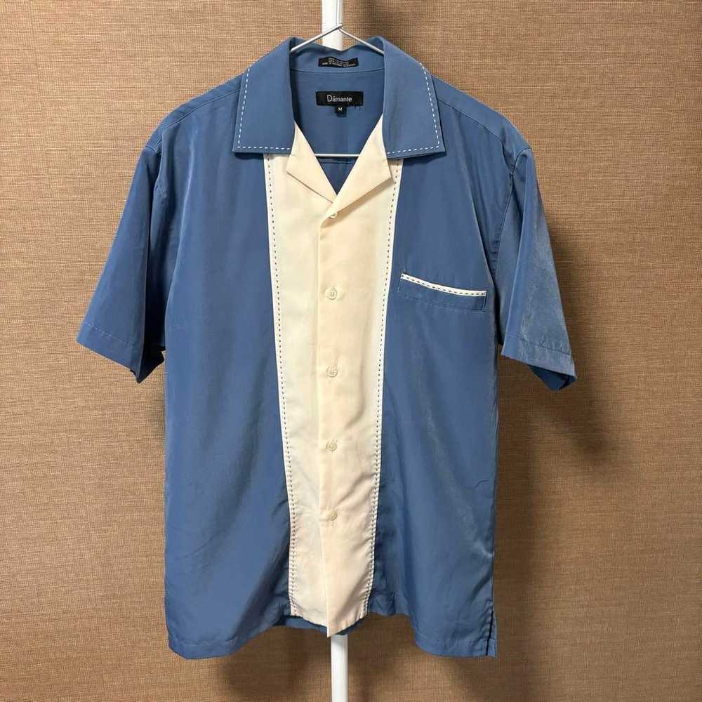 Vintage Damante Stitch Open Collar Shirt Blue M - image 2