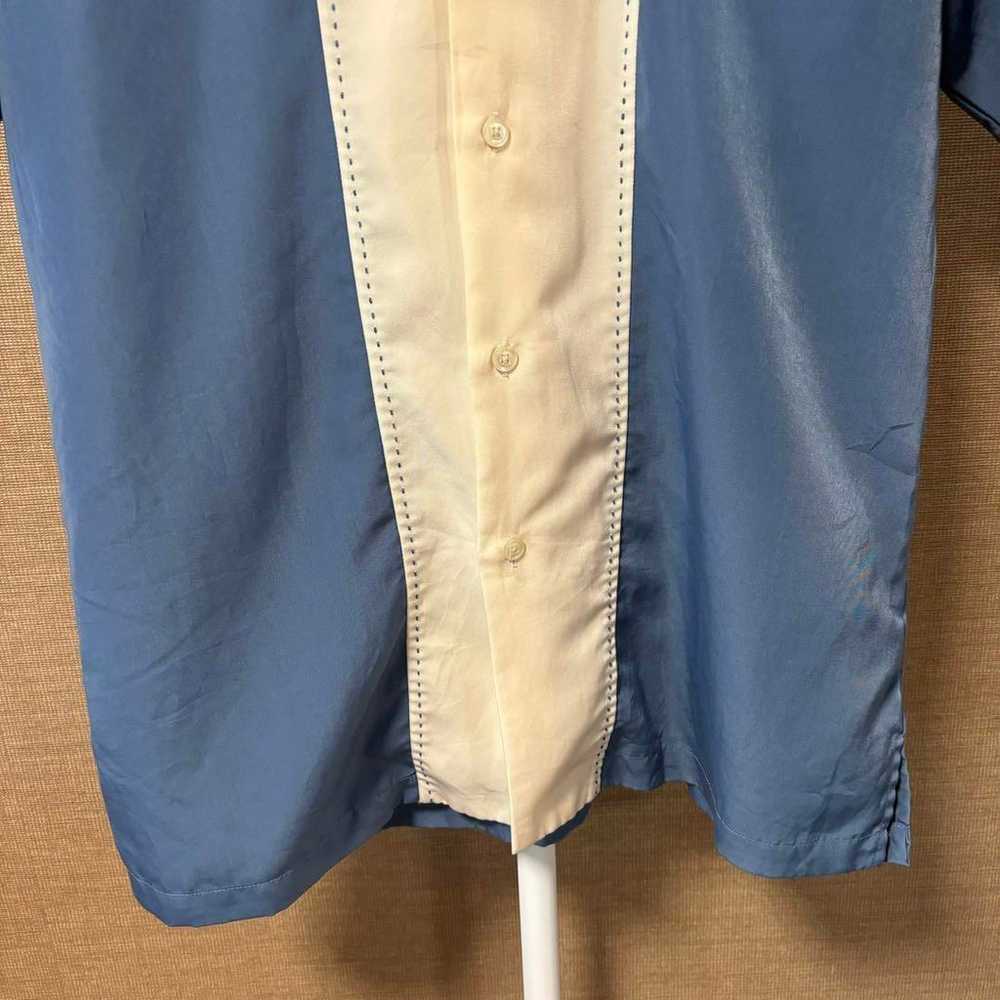 Vintage Damante Stitch Open Collar Shirt Blue M - image 9