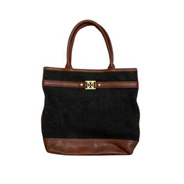 Tory Burch Gray Wool and Leather Tote Bag