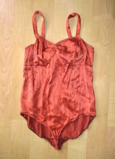 Vtg 40s 50s rust satin 2-pc bathing suit playsuit… - image 1