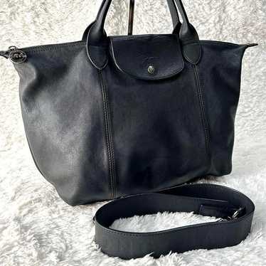 Longchamp shoulder bag 2way Pliage all leather bl… - image 1