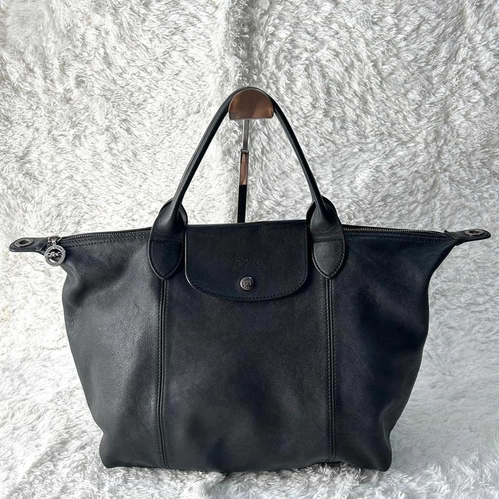 Longchamp shoulder bag 2way Pliage all leather bl… - image 2