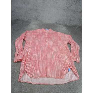 Vintage Red Linen Striped Long Sleeve Shirt for W… - image 1