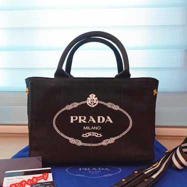 PRADA Canapa Black M Tote Bag Shoulder 2way