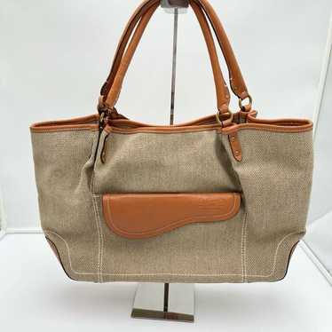 RALPH LAUREN Saddle Flap Canvas Leather Tote Bag - image 1