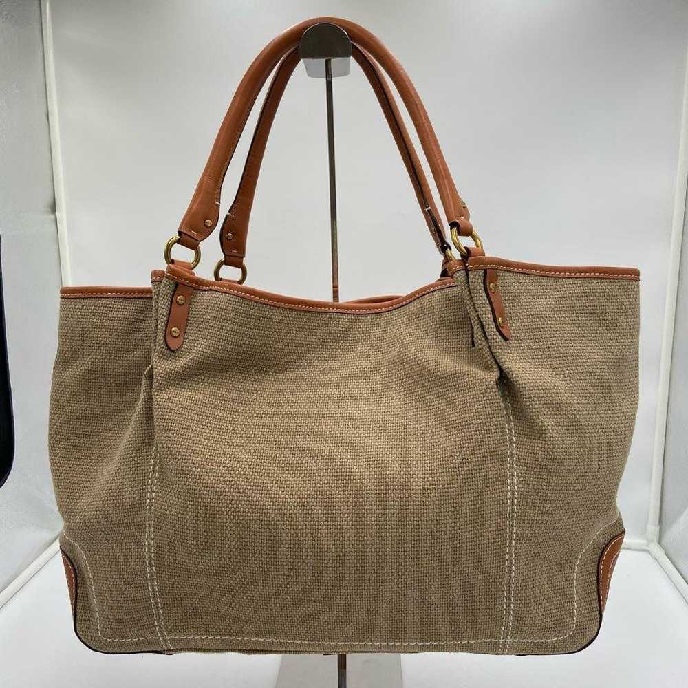 RALPH LAUREN Saddle Flap Canvas Leather Tote Bag - image 3