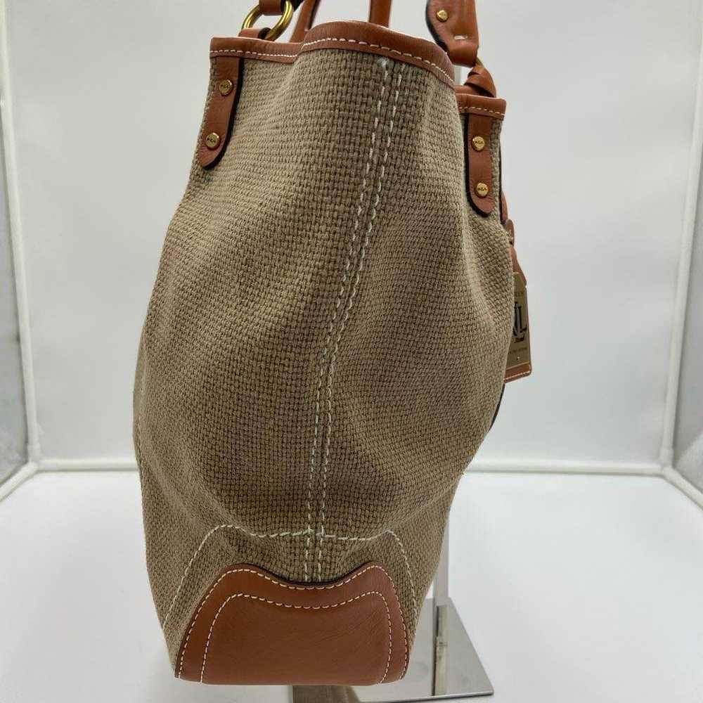 RALPH LAUREN Saddle Flap Canvas Leather Tote Bag - image 4