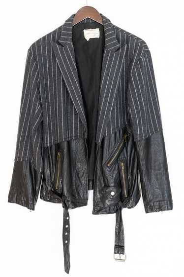 Greg Lauren 50/50 Charcoal Chalkstripe Leather Bla