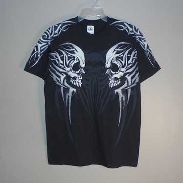 Vintage Y2K Tribal Skulls Black Shirt Adult Mediu… - image 1