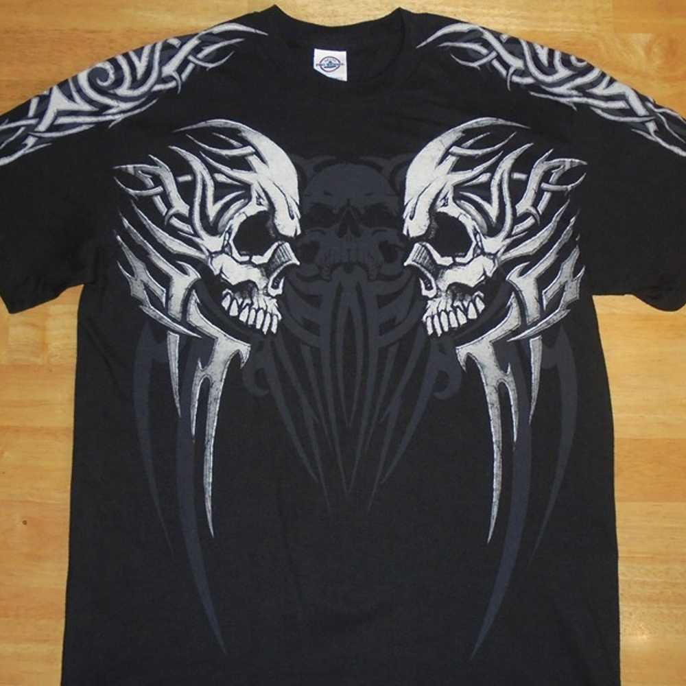 Vintage Y2K Tribal Skulls Black Shirt Adult Mediu… - image 3