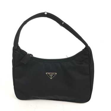 PRADA Nylon Logo Plate Handbag Black