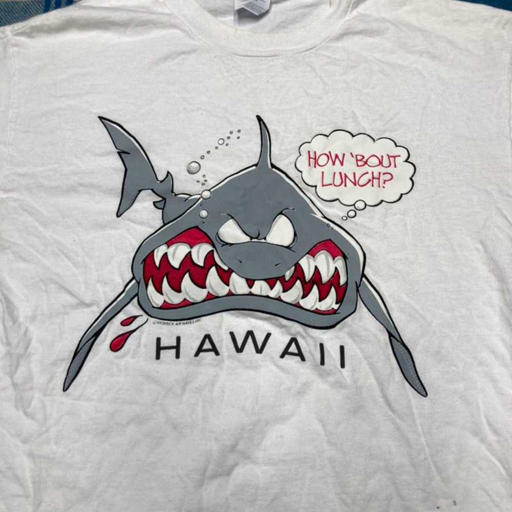 Vintage 90s HANES t shirt puff print shark graphi… - image 2