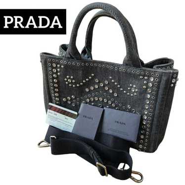 Guaranteed Prada Canapa Bijou Tote Bag Black Deni… - image 1